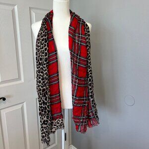 Express Plaid Leopard Print Square Scarf